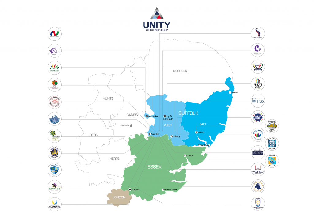 Map of Unity Schools Partnership academies